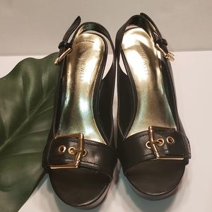 Nine West black buckle wedges size 6.5